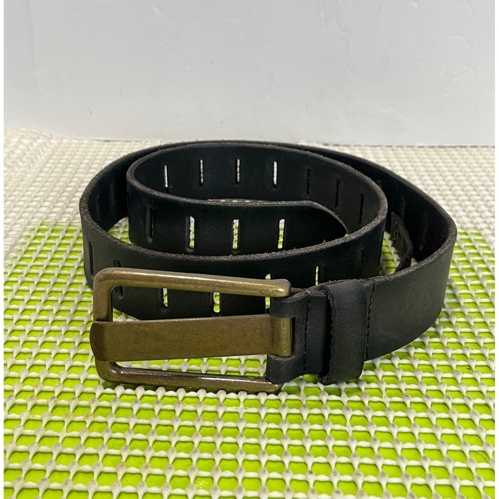 We The Free Free People Black Leather Belt Brass Buckle Distressed S/M GOOD